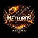 Logo da banda Meteoros: um meteoro em chamas sobre asas e uma guitarra